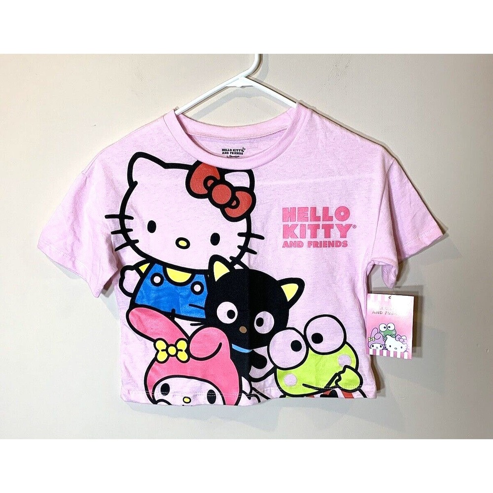 Sanrio Hello Kitty Crop Top Womens Size 8 Pink Chococat Keroppi NEW w Tag